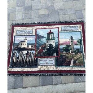 Goodwin Weavers Oregon Lighthouse Tapestry 64x45 Blanket House Cottage Florance
